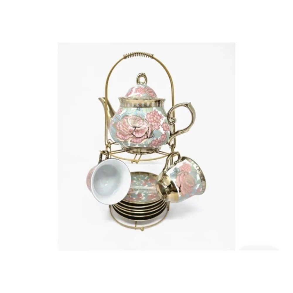 13 Pcs Cup Set, Ceramics Vintage Coffee Set, Rose Pattern